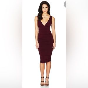 Nookie Jolie Plunge Midi Dress in Wine NWT